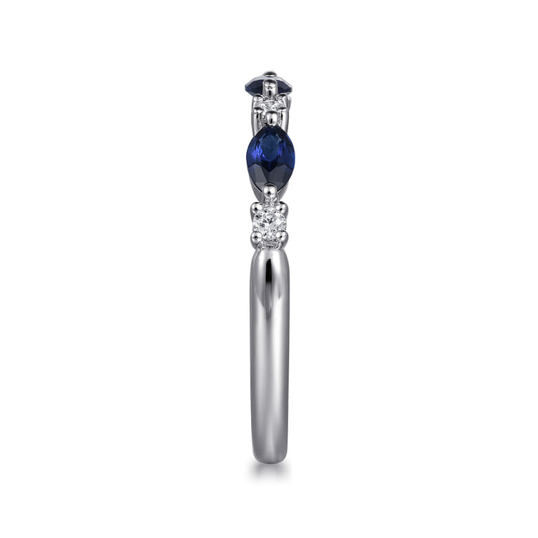 Straight Wedding Ring in 14k White Gold with Marquise Sapphire at Gabriel & Co. - Shot 4