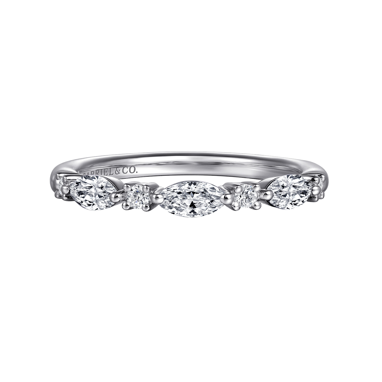 Straight Wedding Ring in 14k White Gold with Marquise Natural Diamond at Gabriel & Co. - Shot 1