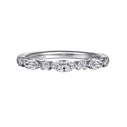 Erin - 14K White Gold Share prongs Marquise and Round Diamond Anniversary Band