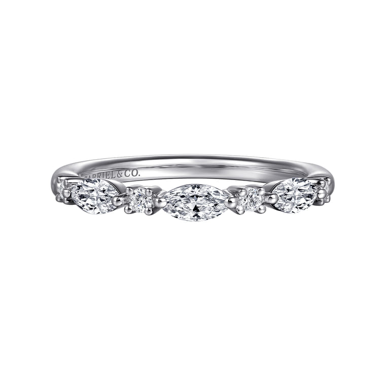 Straight Wedding Ring in 14k White Gold with Marquise Natural Diamond at Gabriel & Co. - Shot 1