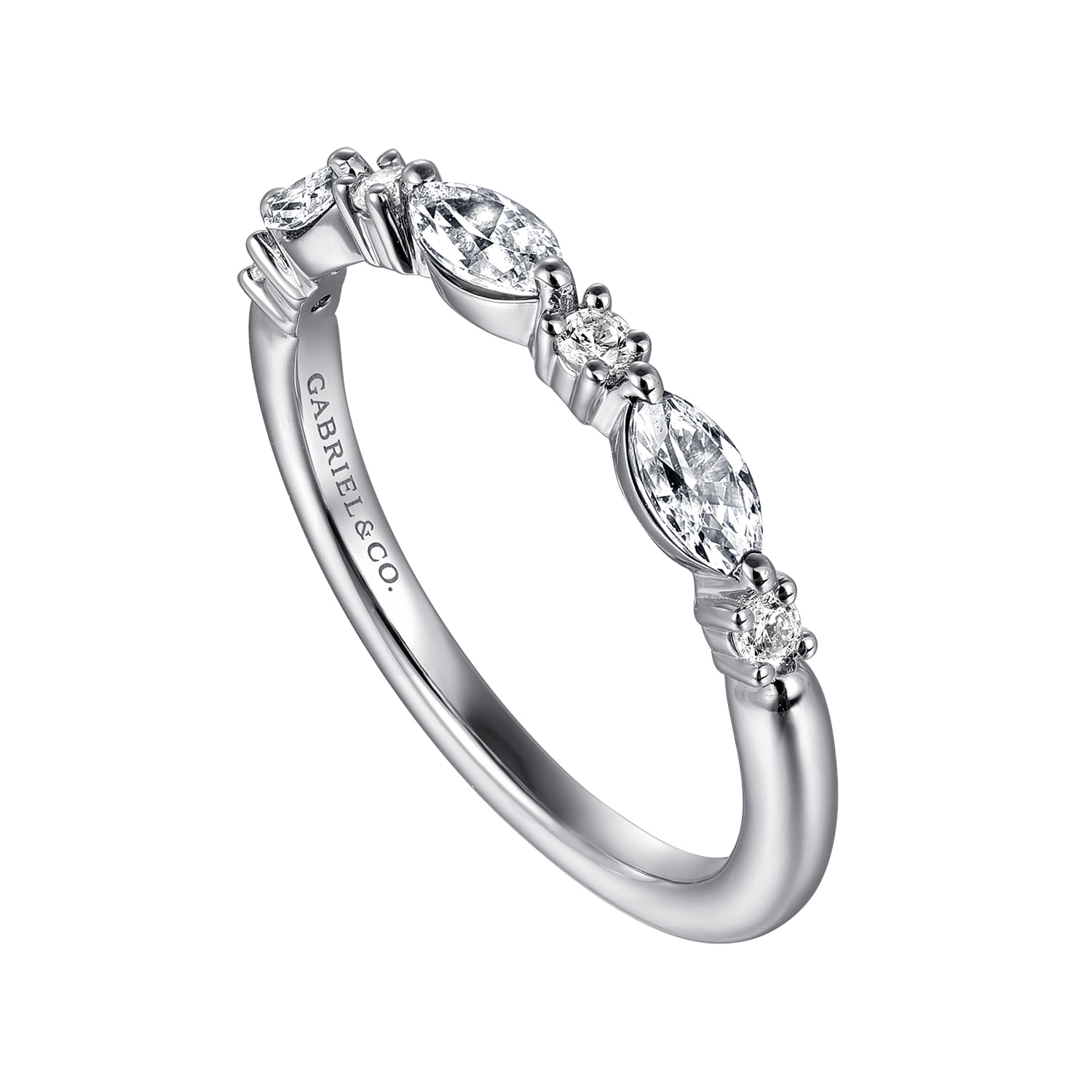 Straight Wedding Ring in 14k White Gold with Marquise Natural Diamond at Gabriel & Co. - Shot 3