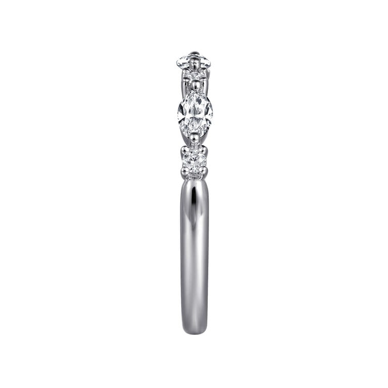 Straight Wedding Ring in 14k White Gold with Marquise Natural Diamond at Gabriel & Co. - Shot 4