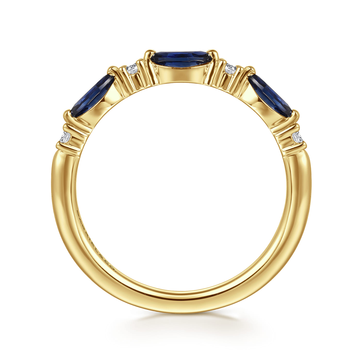 Straight Wedding Ring in 14k Yellow Gold with Marquise Sapphire at Gabriel & Co. - Shot 2