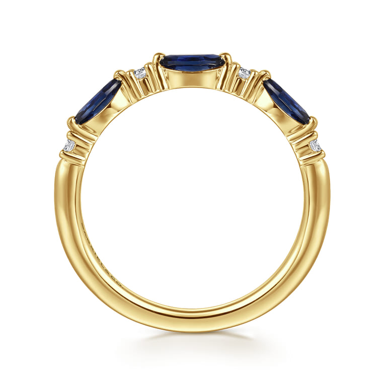 Straight Wedding Ring in 14k Yellow Gold with Marquise Sapphire at Gabriel & Co. - Shot 2