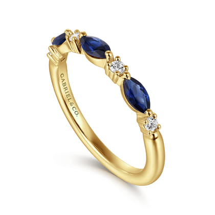 Erin - 14K Yellow Gold Marquise Sapphire and Diamond Anniversary Band