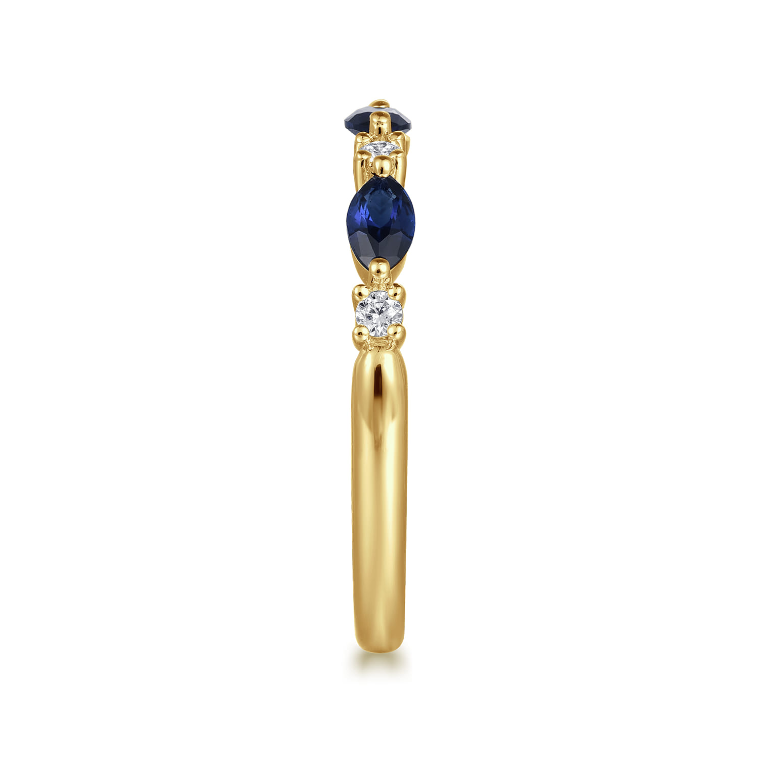Straight Wedding Ring in 14k Yellow Gold with Marquise Sapphire at Gabriel & Co. - Shot 4