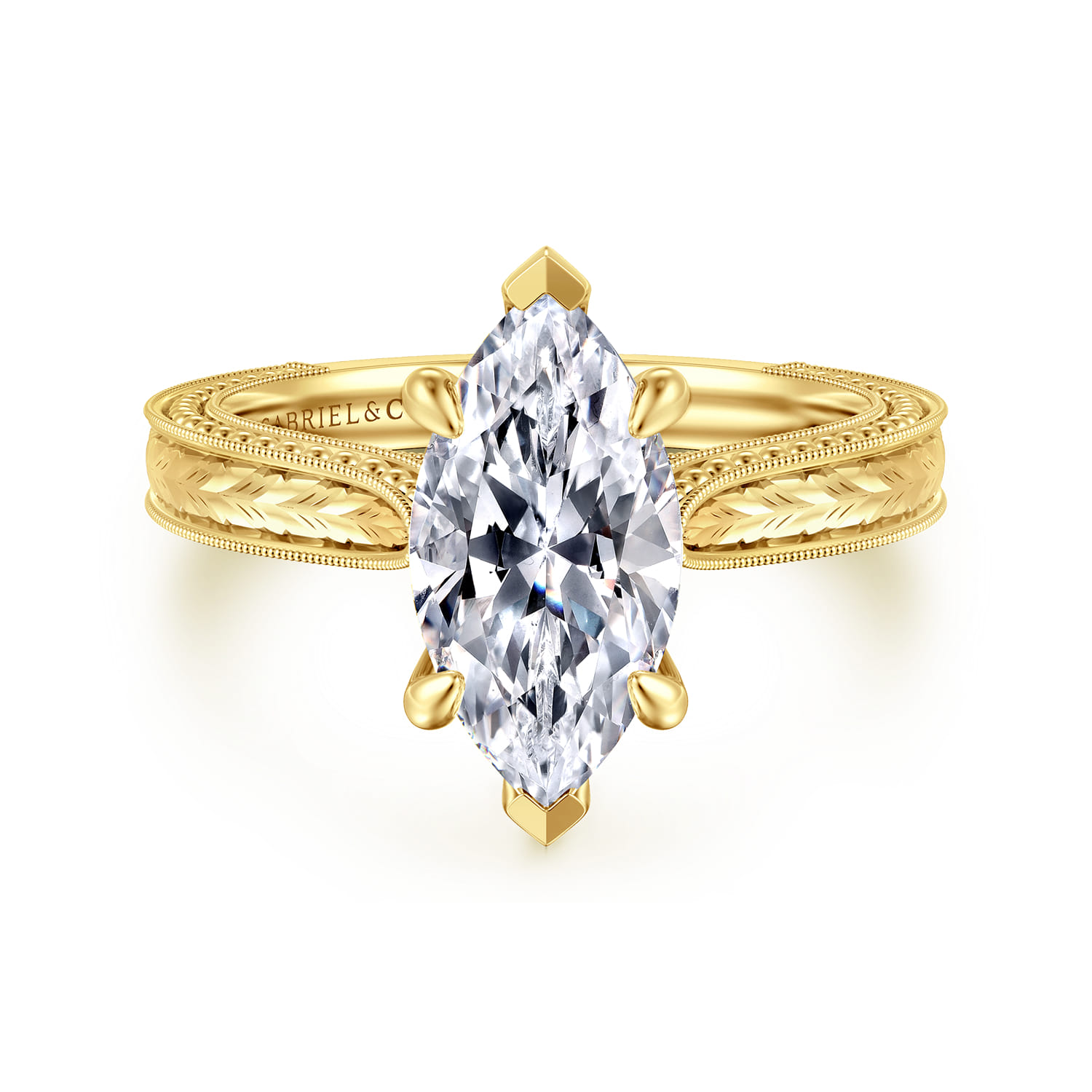 Eros - Vintage Inspired 14K Yellow Gold Marquise Shape Solitaire Diamond Engagement Ring