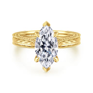 Eros - Vintage Inspired 14K Yellow Gold Marquise Shape Solitaire Diamond Engagement Ring