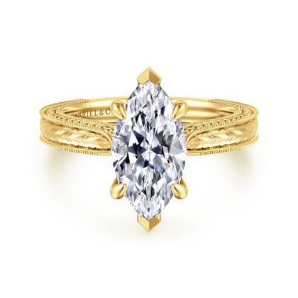 Eros - Vintage Inspired 14K Yellow Gold Marquise Shape Solitaire Diamond Engagement Ring