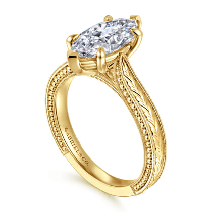 Eros - Vintage Inspired 14K Yellow Gold Marquise Shape Solitaire Diamond Engagement Ring