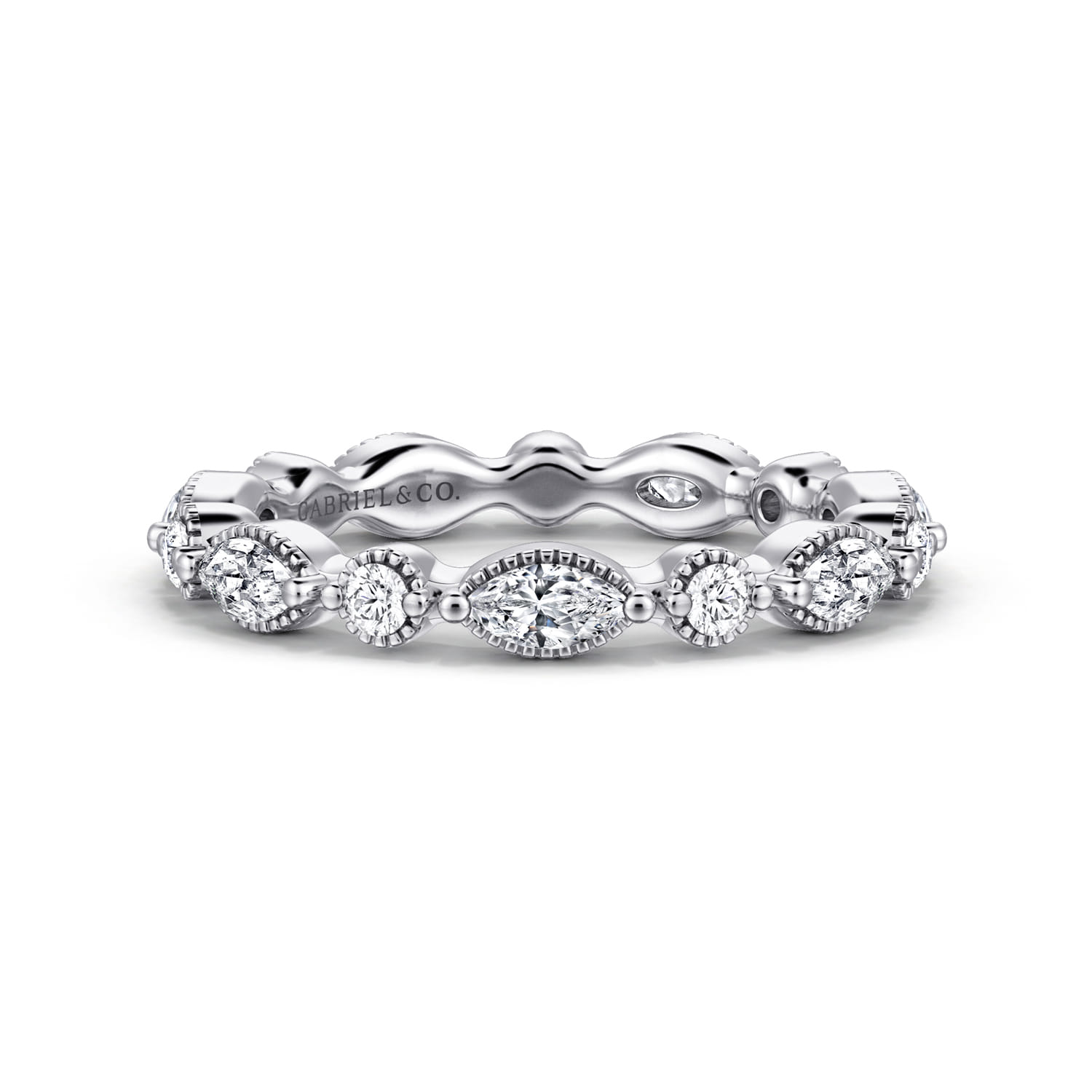 Eternity Band Wedding Ring in 14k White Gold with Marquise Natural Diamond at Gabriel & Co. - Shot 1