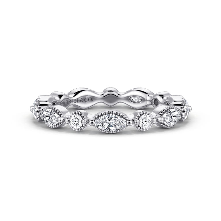Eternity Band Wedding Ring in 14k White Gold with Marquise Natural Diamond at Gabriel & Co. - Shot 1