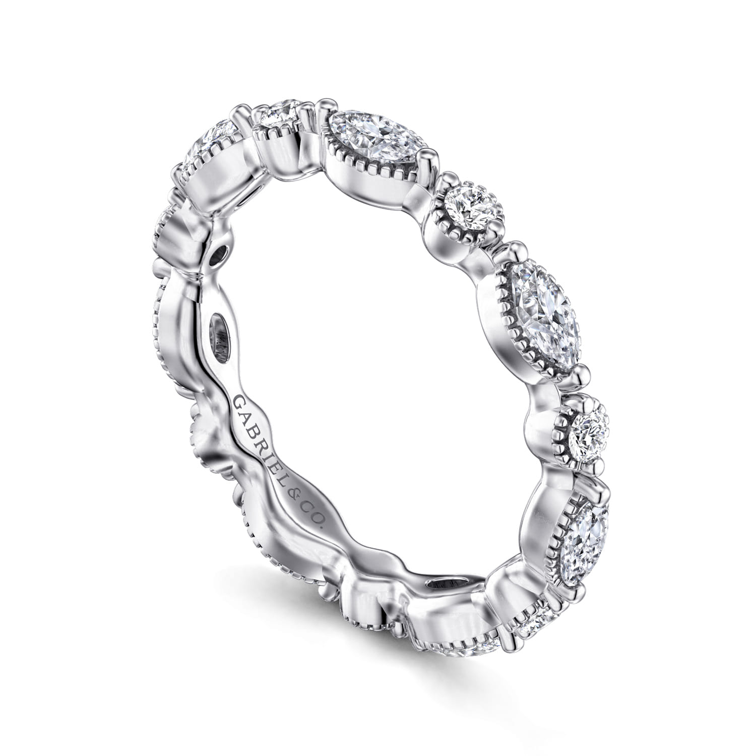 Eternity Band Wedding Ring in 14k White Gold with Marquise Natural Diamond at Gabriel & Co. - Shot 2