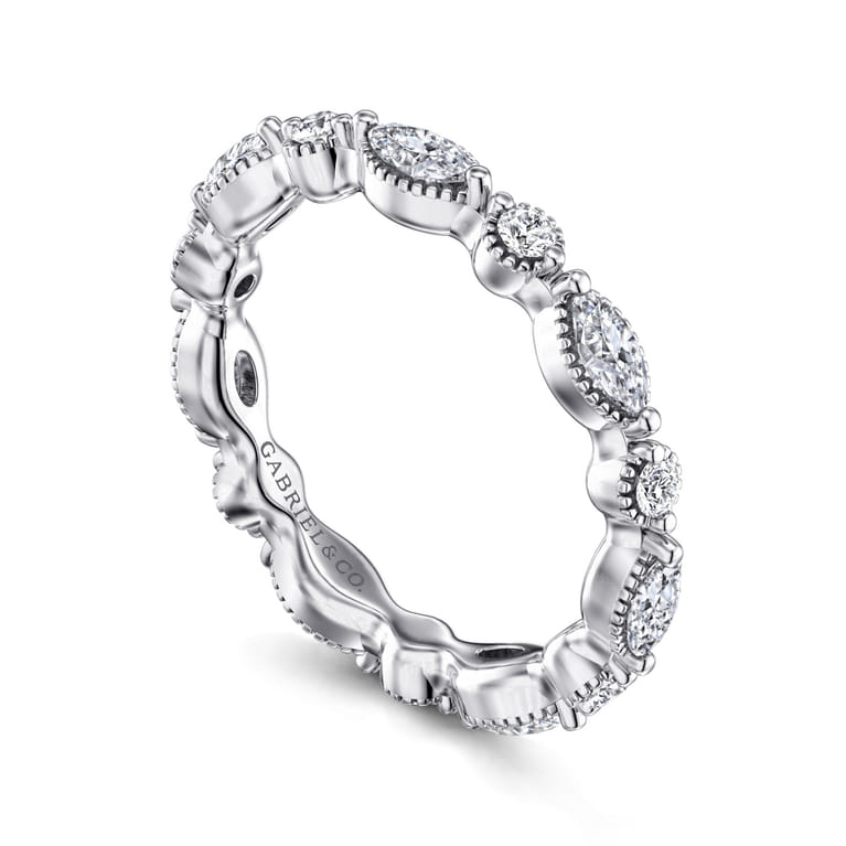 Eternity Band Wedding Ring in 14k White Gold with Marquise Natural Diamond at Gabriel & Co. - Shot 2