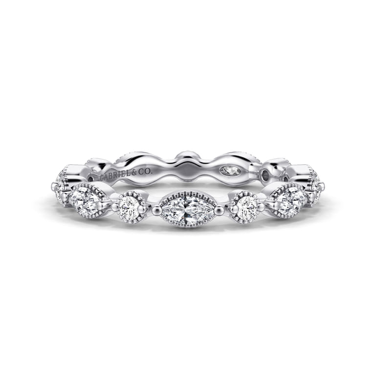 Eternity Band Wedding Ring in 14k White Gold with Marquise Natural Diamond at Gabriel & Co. - Shot 1