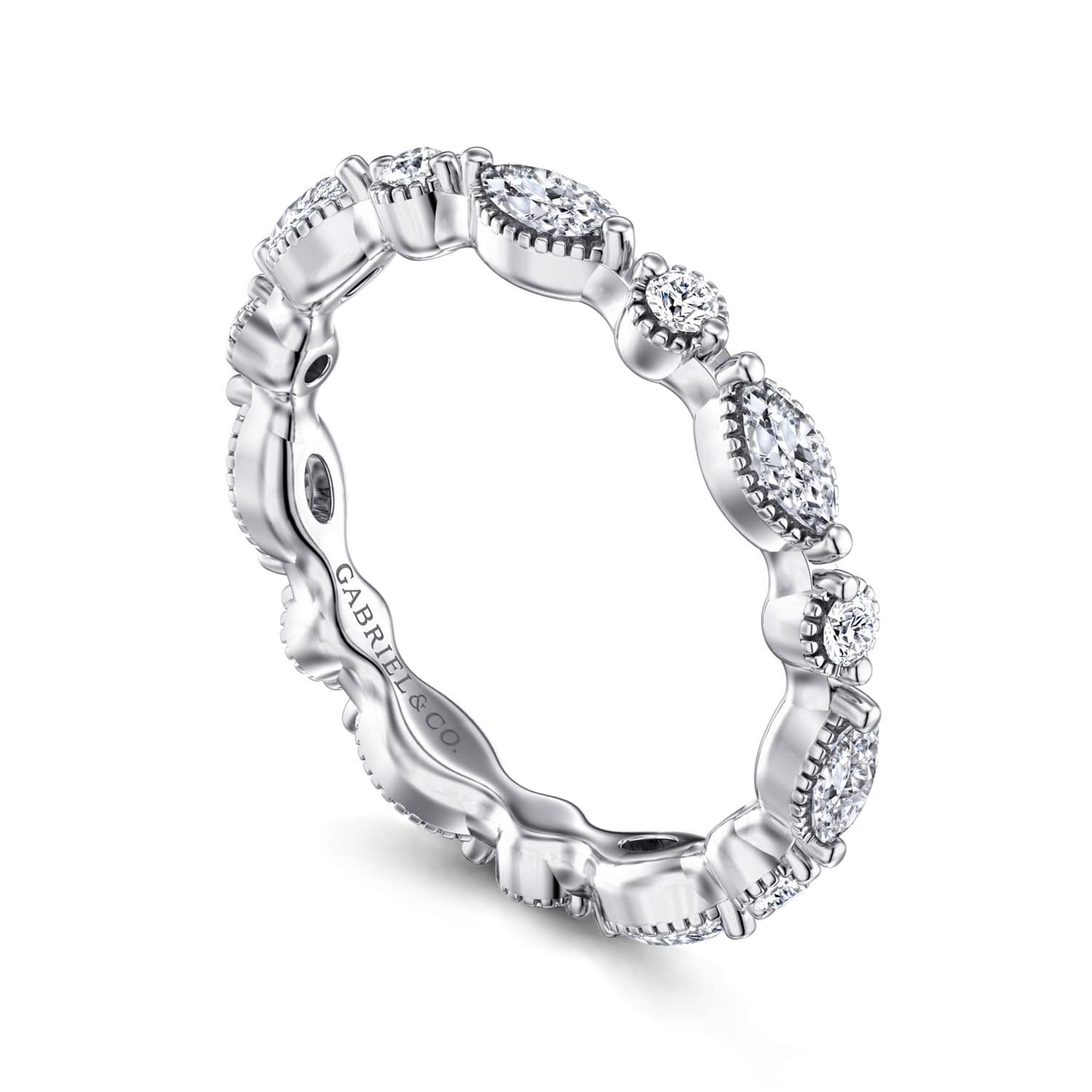 Eternity Band Wedding Ring in 14k White Gold with Marquise Natural Diamond at Gabriel & Co. - Shot 3