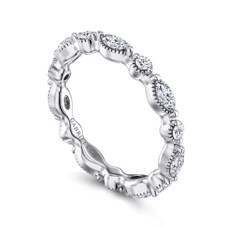 Eternity Band Wedding Ring in 14k White Gold with Marquise Natural Diamond at Gabriel & Co. - Shot 3