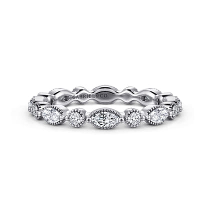 Esperanza - 14K White Gold Double Prongs Marquise and Round Diamond Eternity Band