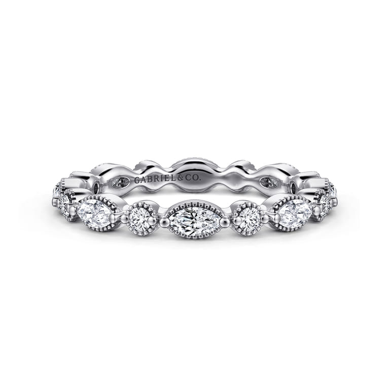 Eternity Band Wedding Ring in 14k White Gold with Marquise Natural Diamond at Gabriel & Co. - Shot 1