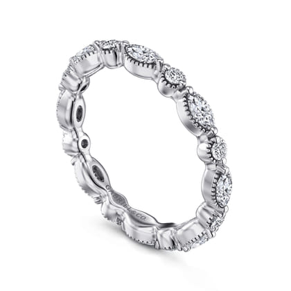 Esperanza - 14K White Gold Double Prongs Marquise and Round Diamond Eternity Band