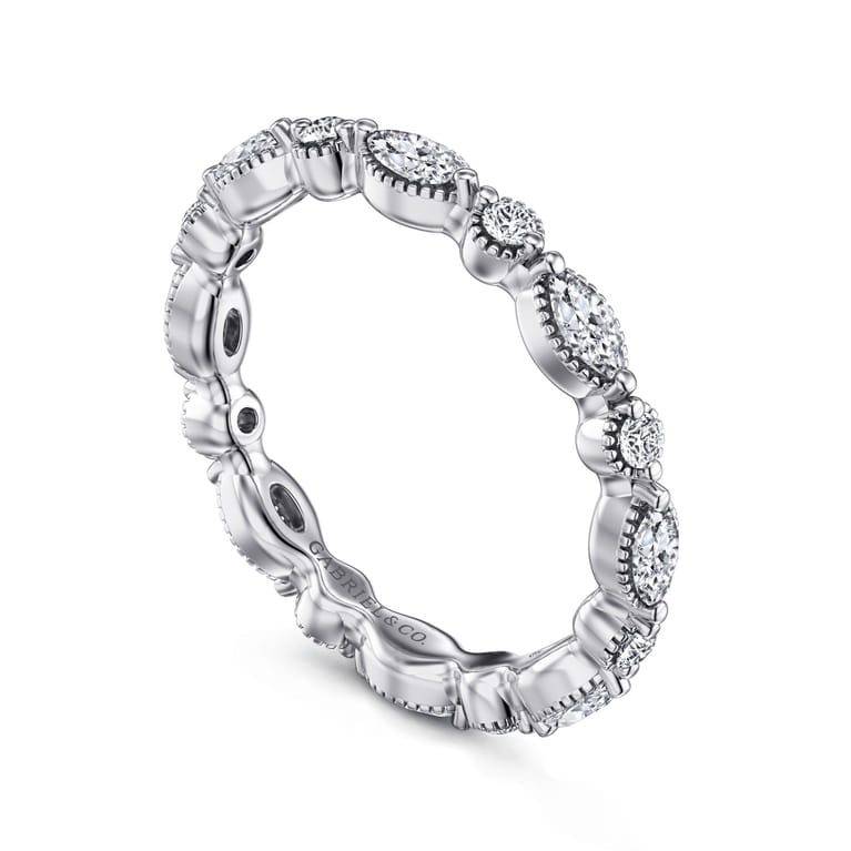 Eternity Band Wedding Ring in 14k White Gold with Marquise Natural Diamond at Gabriel & Co. - Shot 3
