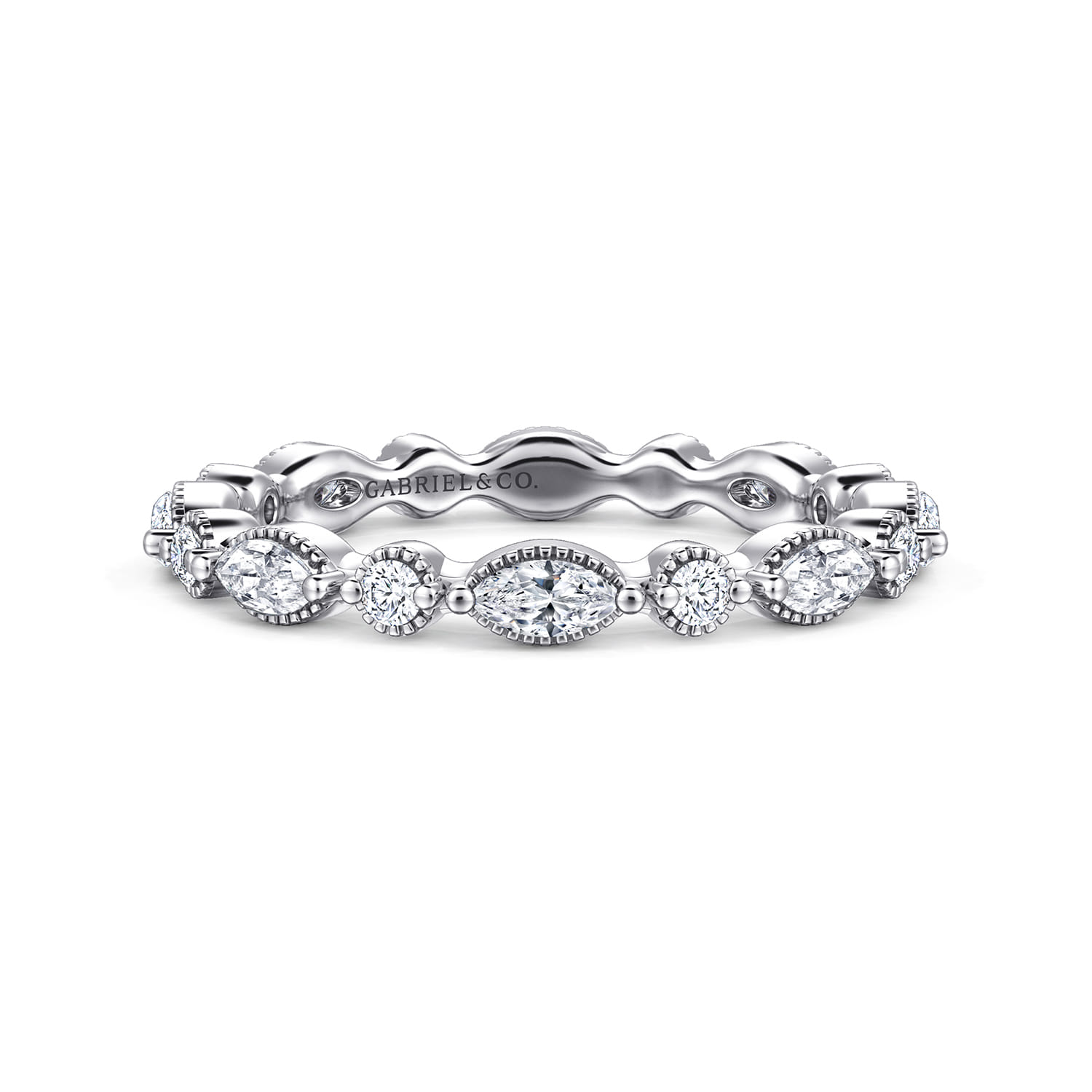 Eternity Band Wedding Ring in 14k White Gold with Marquise Natural Diamond at Gabriel & Co. - Shot 1
