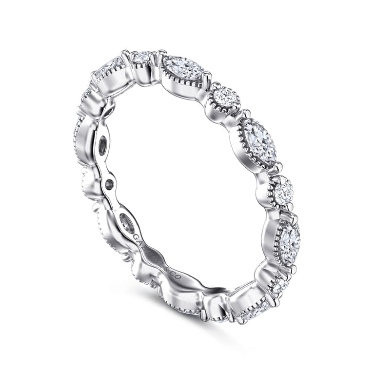 Eternity Band Wedding Ring in 14k White Gold with Marquise Natural Diamond at Gabriel & Co. - Shot 3