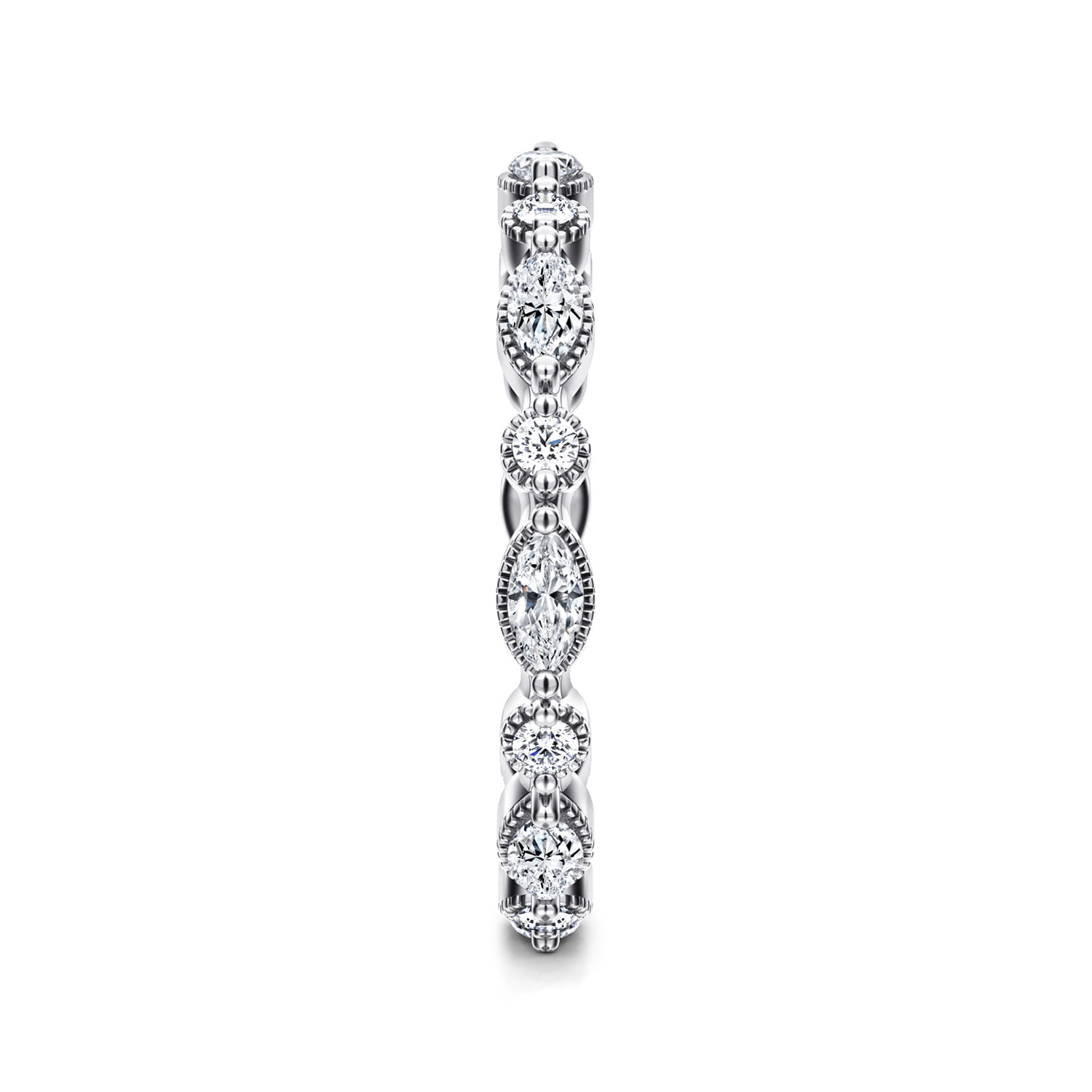 Eternity Band Wedding Ring in 14k White Gold with Marquise Natural Diamond at Gabriel & Co. - Shot 4
