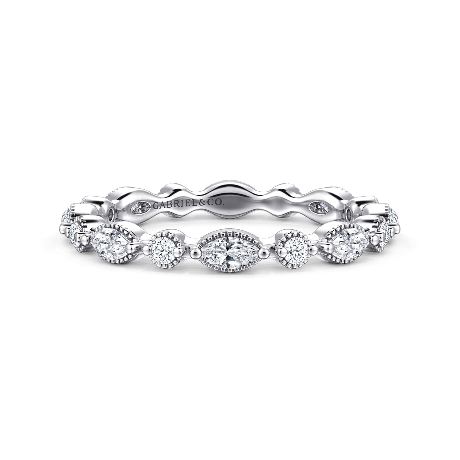 Eternity Band Wedding Ring in 14k White Gold with Marquise Natural Diamond at Gabriel & Co. - Shot 1