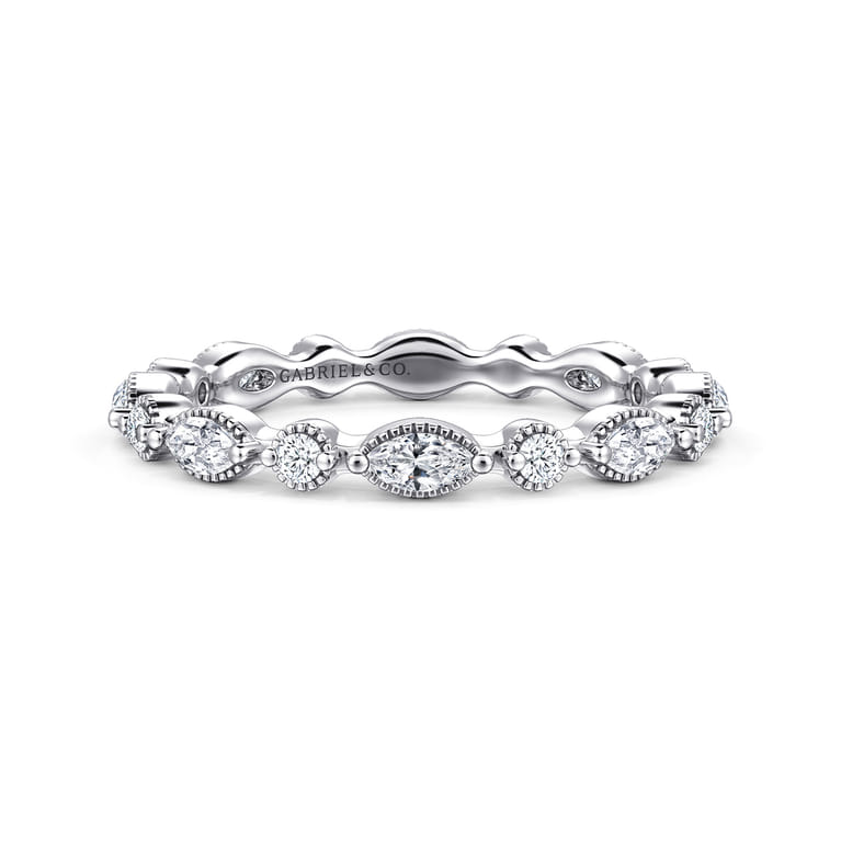 Eternity Band Wedding Ring in 14k White Gold with Marquise Natural Diamond at Gabriel & Co. - Shot 1