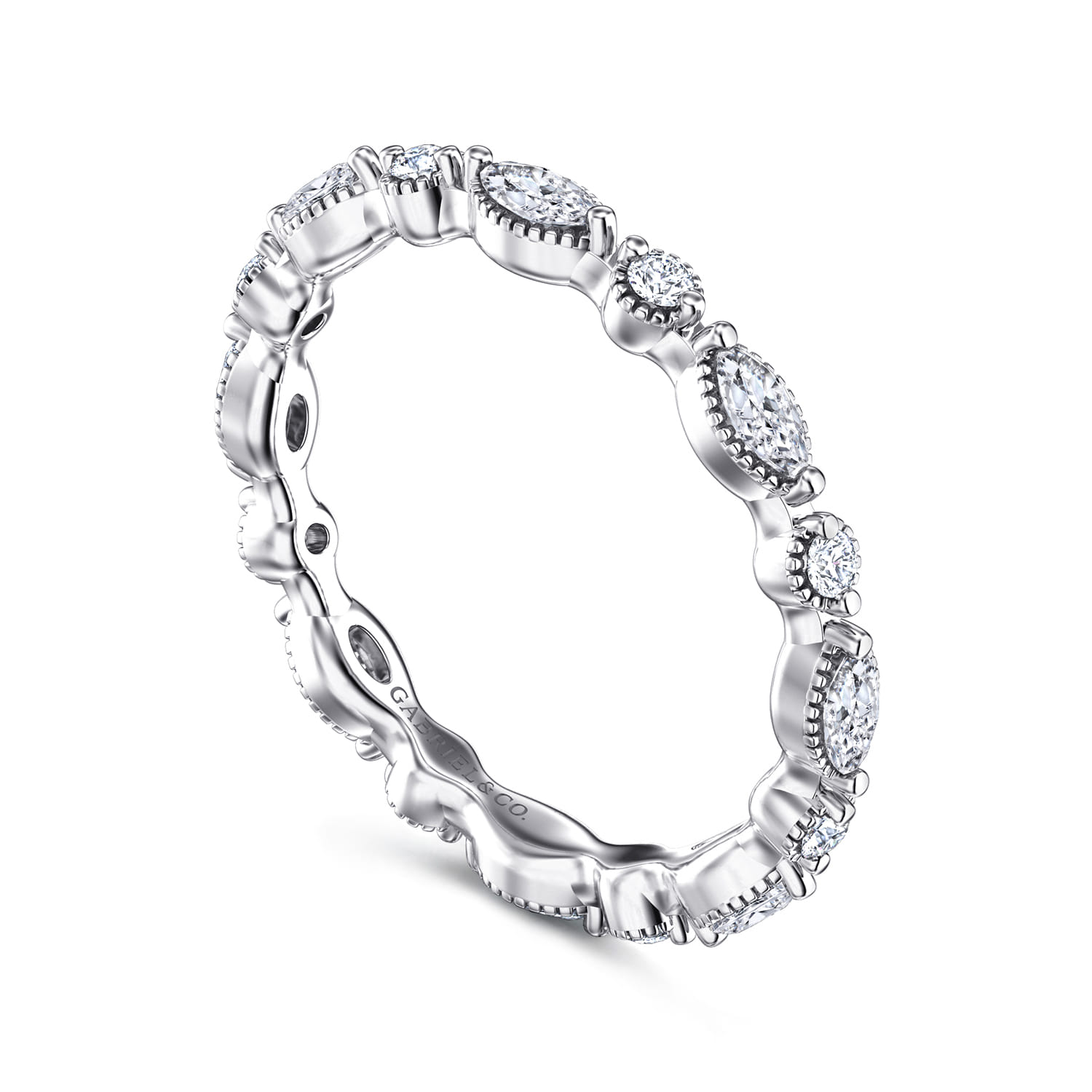 Eternity Band Wedding Ring in 14k White Gold with Marquise Natural Diamond at Gabriel & Co. - Shot 3