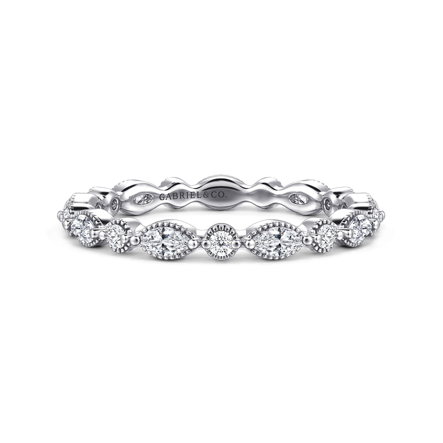 Eternity Band Wedding Ring in 14k White Gold with Marquise Natural Diamond at Gabriel & Co. - Shot 1