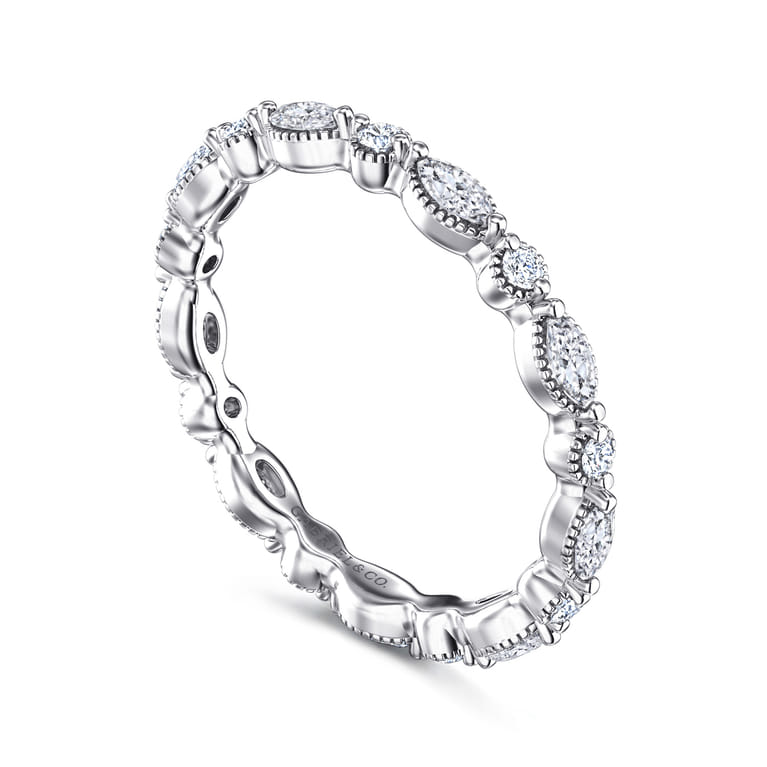 Eternity Band Wedding Ring in 14k White Gold with Marquise Natural Diamond at Gabriel & Co. - Shot 3