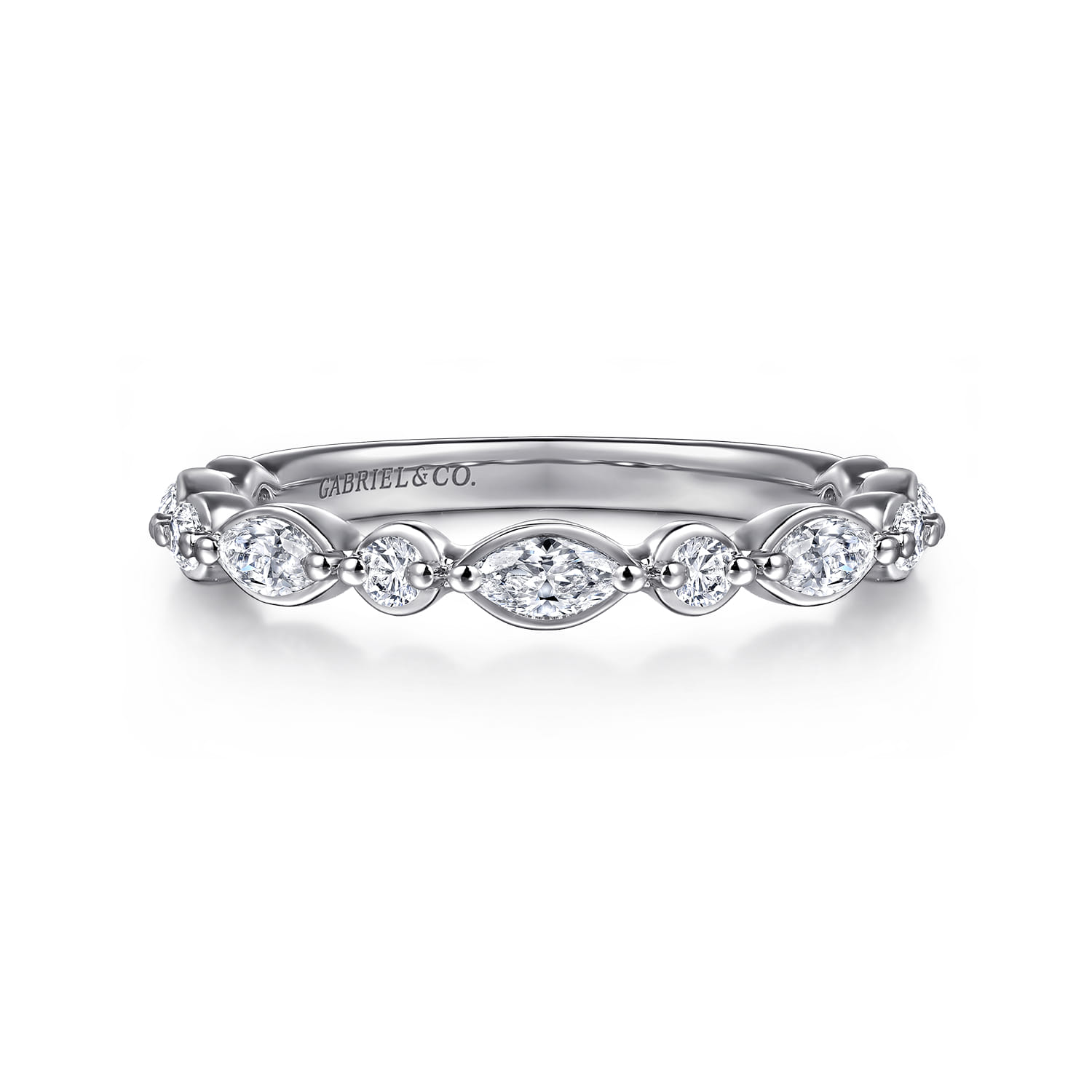 Straight Wedding Ring in 14k White Gold with Marquise Natural Diamond at Gabriel & Co. - Shot 1
