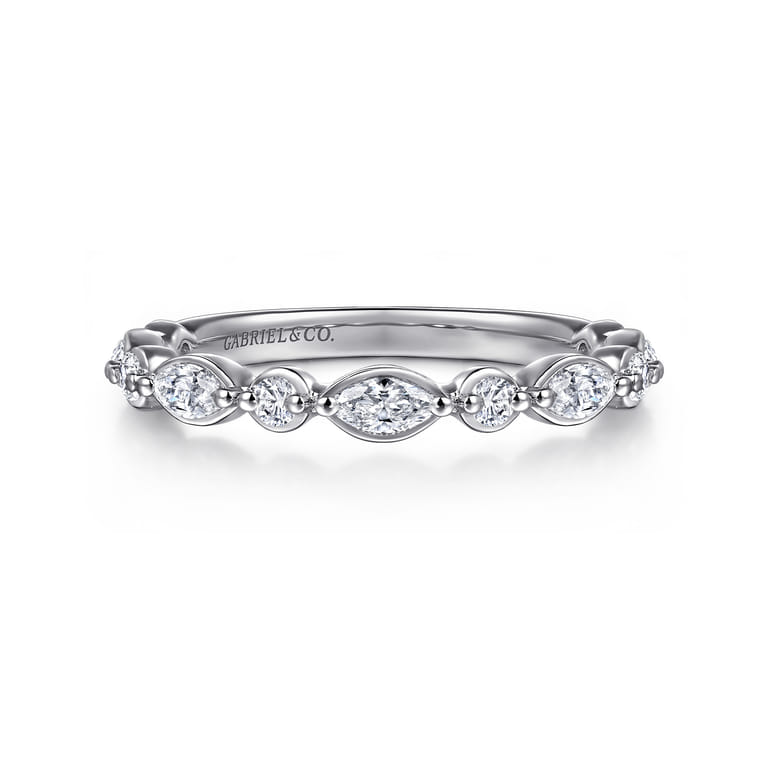 Straight Wedding Ring in 14k White Gold with Marquise Natural Diamond at Gabriel & Co. - Shot 1
