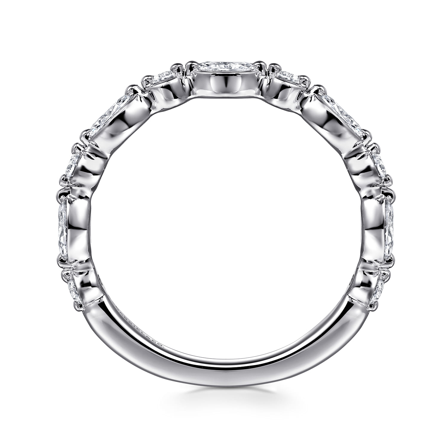 Straight Wedding Ring in 14k White Gold with Marquise Natural Diamond at Gabriel & Co. - Shot 2