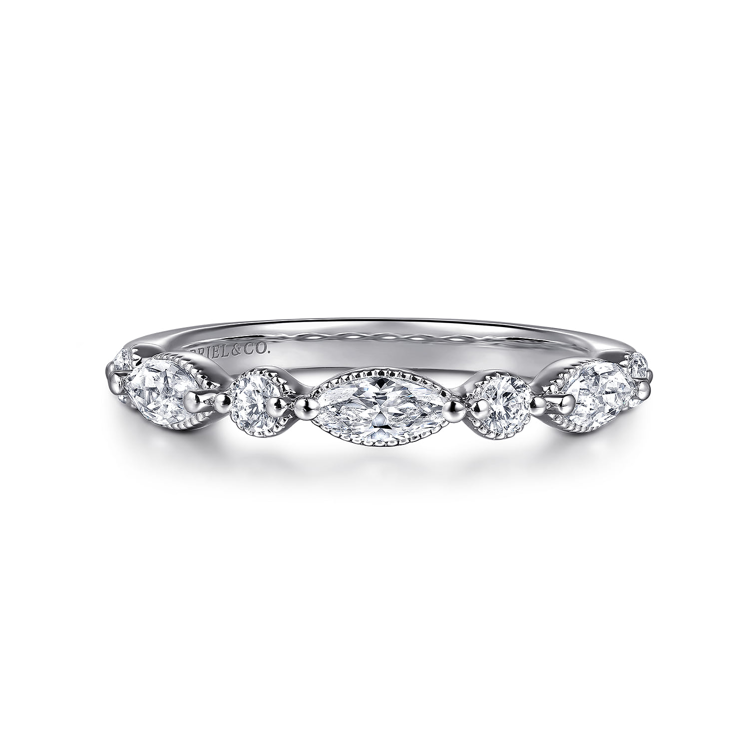 Fancy Wedding Ring in 14k White Gold with Marquise Natural Diamond at Gabriel & Co. - Shot 1