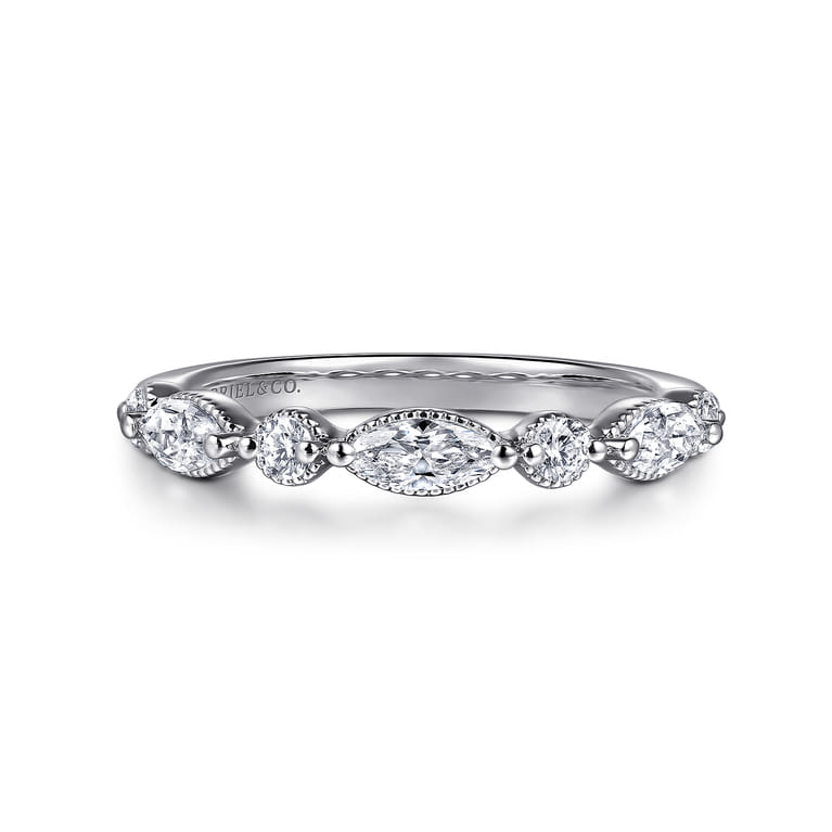 Fancy Wedding Ring in 14k White Gold with Marquise Natural Diamond at Gabriel & Co. - Shot 1