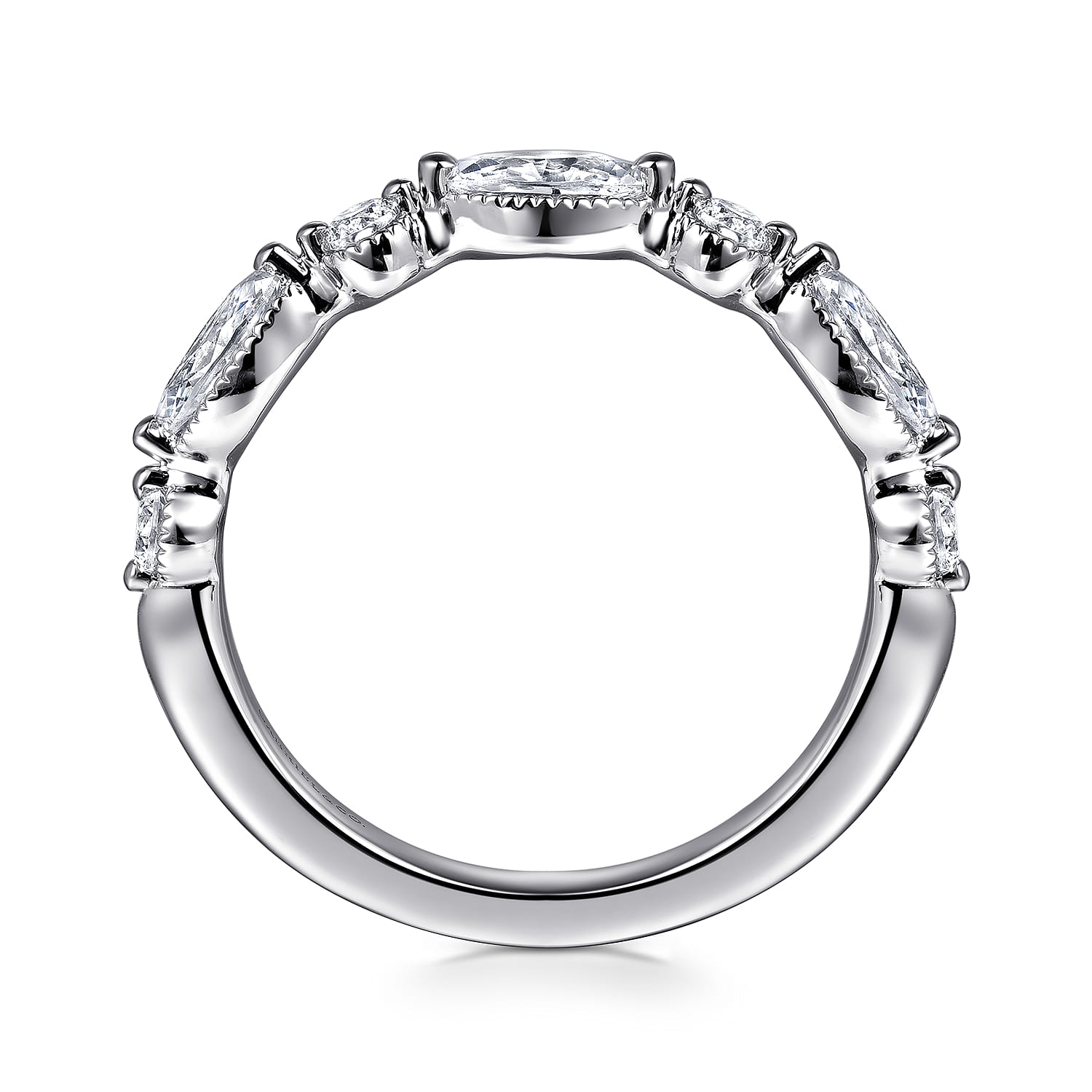 Fancy Wedding Ring in 14k White Gold with Marquise Natural Diamond at Gabriel & Co. - Shot 2