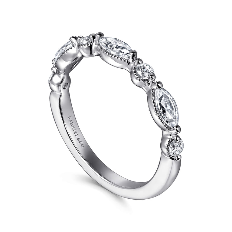 Fancy Wedding Ring in 14k White Gold with Marquise Natural Diamond at Gabriel & Co. - Shot 3