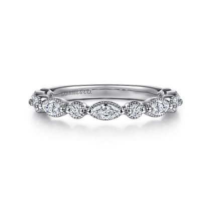 Esperanza - 14K White Gold Marquise and Round Vintage Inspire Diamond Anniversary Band