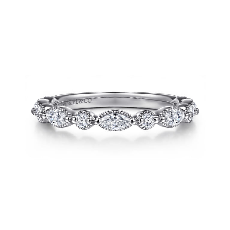 Straight Wedding Ring in 14k White Gold with Marquise Natural Diamond at Gabriel & Co. - Shot 1