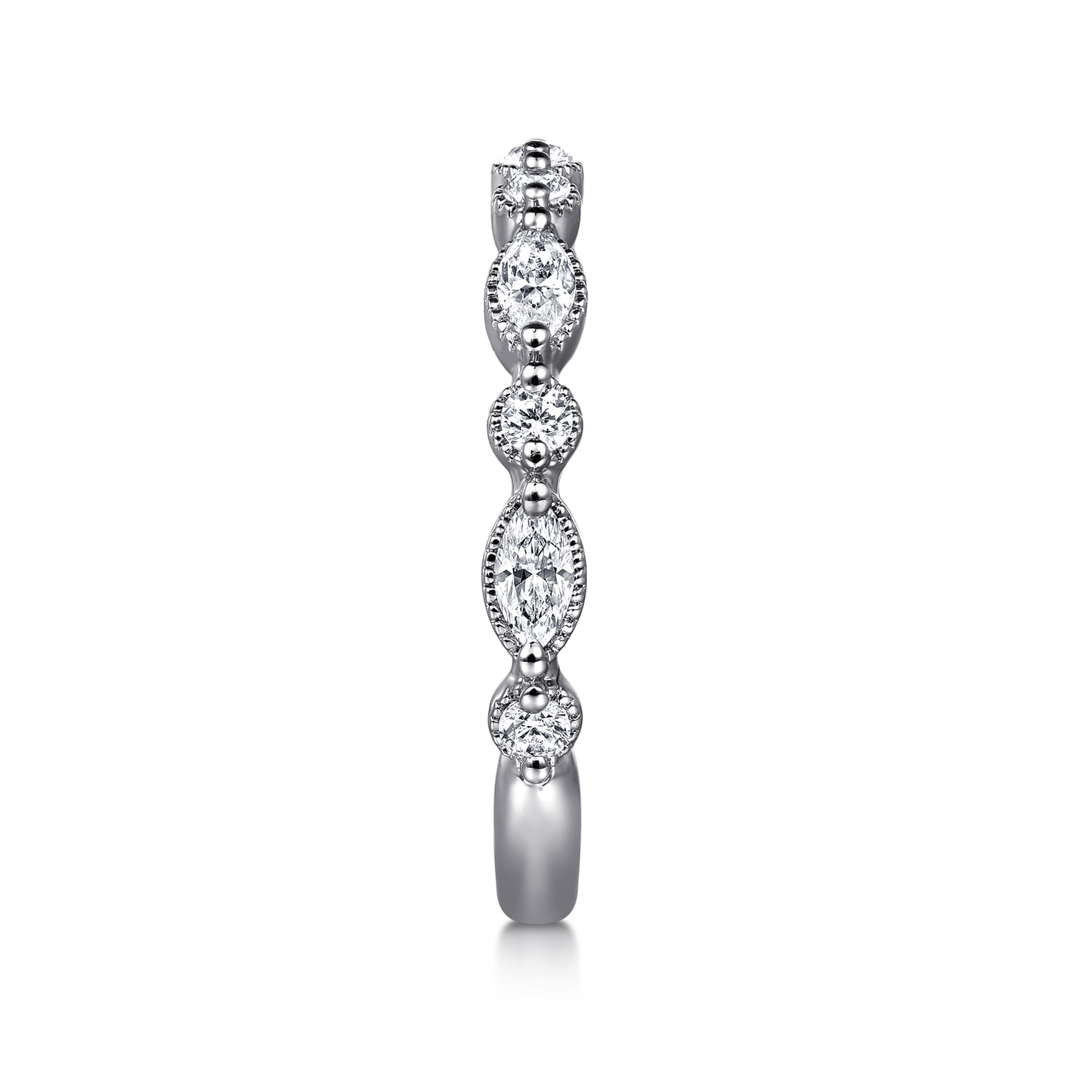 Straight Wedding Ring in 14k White Gold with Marquise Natural Diamond at Gabriel & Co. - Shot 4