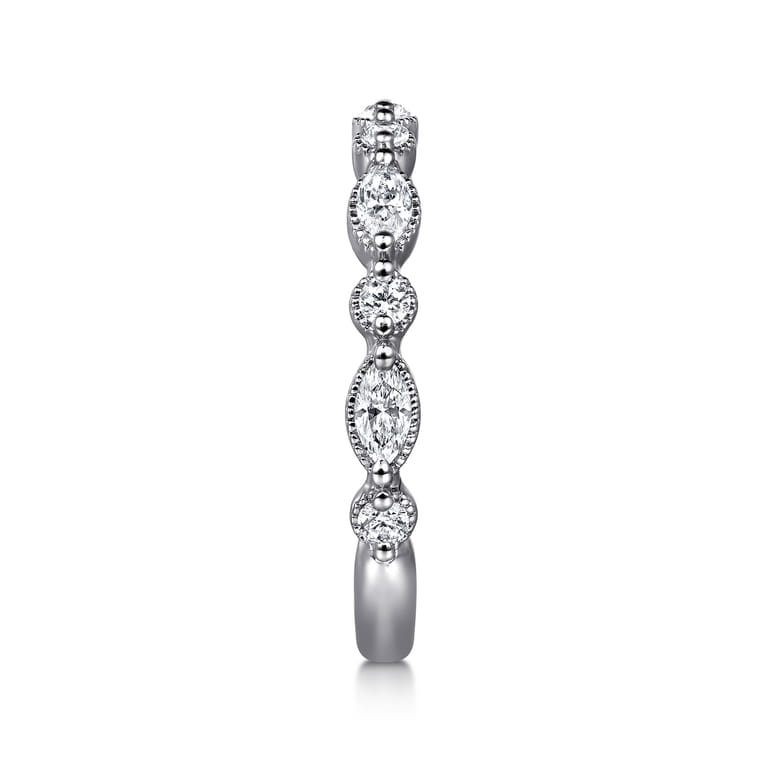 Straight Wedding Ring in 14k White Gold with Marquise Natural Diamond at Gabriel & Co. - Shot 4