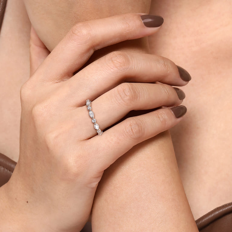 Straight Wedding Ring in 14k White Gold with Marquise Natural Diamond at Gabriel & Co. - Shot 5