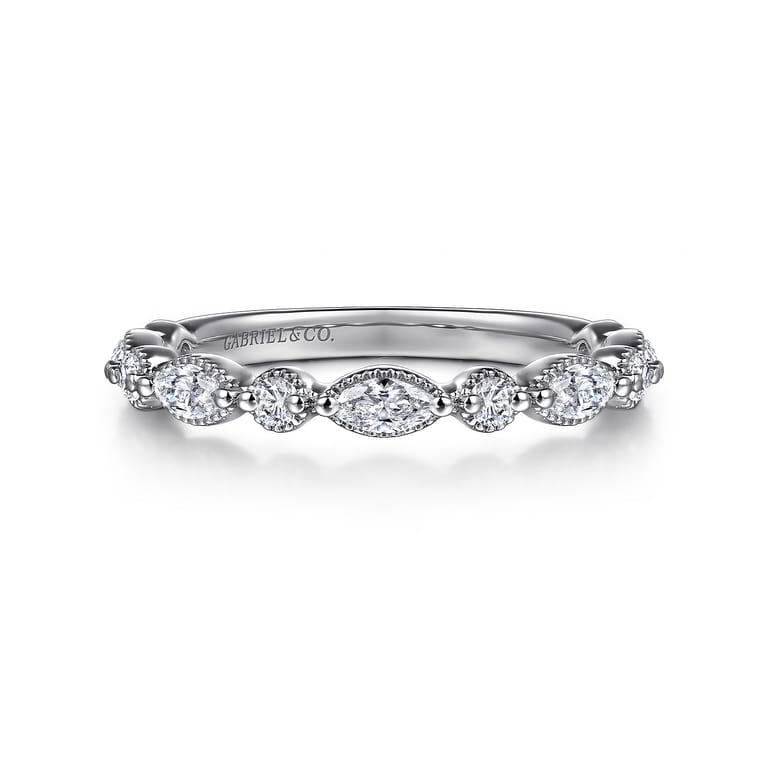 Straight Wedding Ring in 14k White Gold with Marquise Natural Diamond at Gabriel & Co. - Shot 1