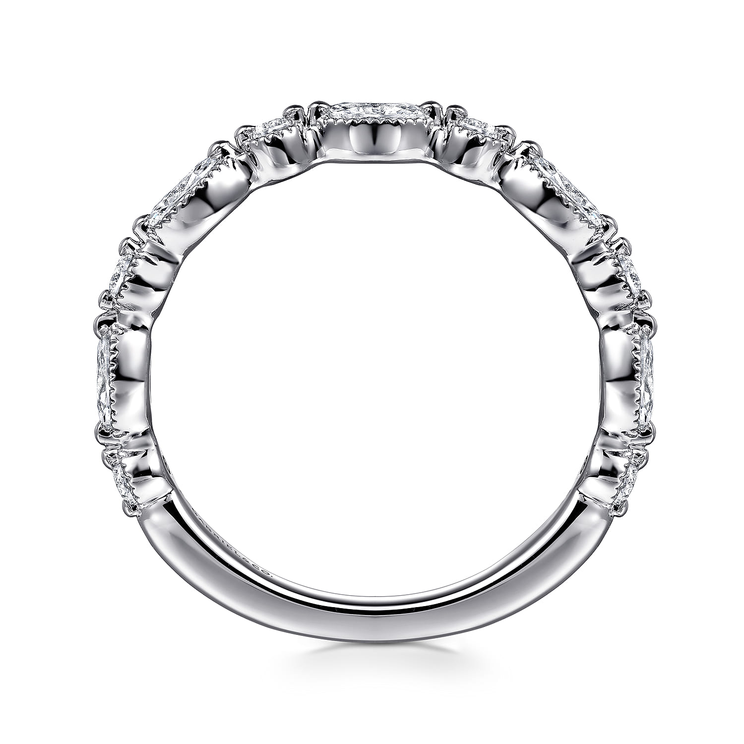 Straight Wedding Ring in 14k White Gold with Marquise Natural Diamond at Gabriel & Co. - Shot 2