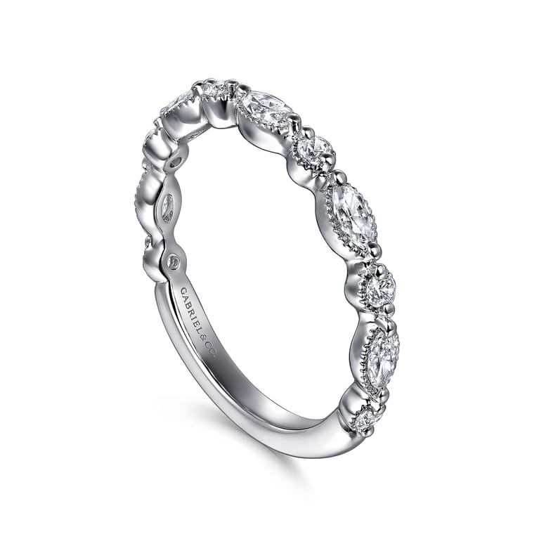 Straight Wedding Ring in 14k White Gold with Marquise Natural Diamond at Gabriel & Co. - Shot 3