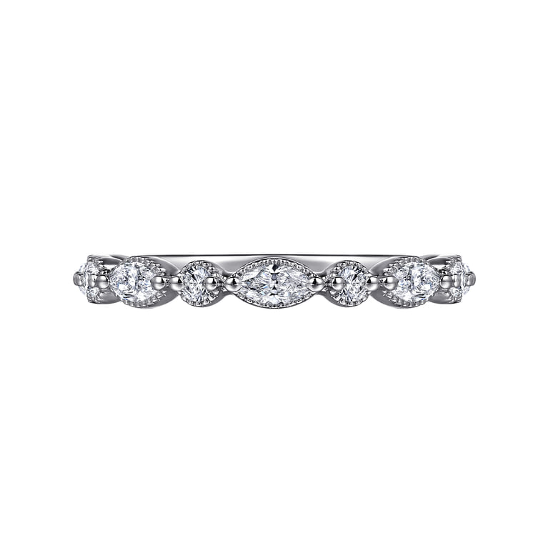Straight Wedding Ring in 14k White Gold with Marquise Natural Diamond at Gabriel & Co. - Shot 6