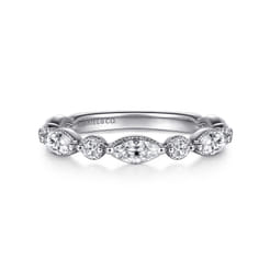 Esperanza - 14K White Gold Vintage Inspired Marquise and Round Diamond Anniversary Band